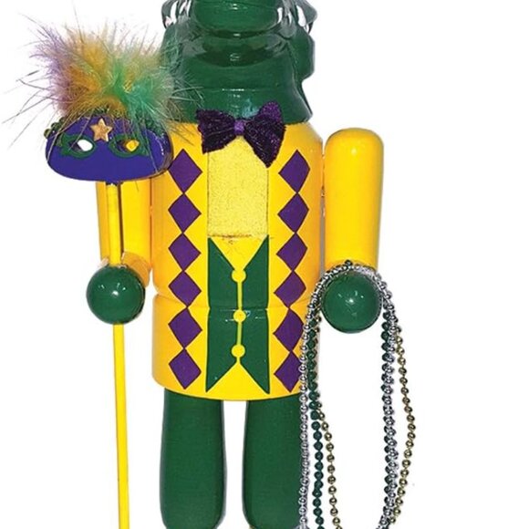 Wood Mardi Gras Gator Nutcracker Christmas Decoration Holiday Decor Gift - Picture 3 of 4